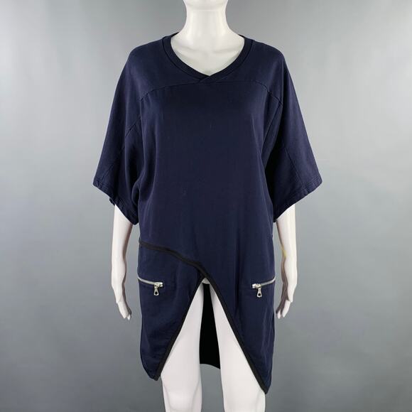 DRIES VAN NOTEN Size XS Navy Black Cotton Contrast Stitch Asymmetrical Dress